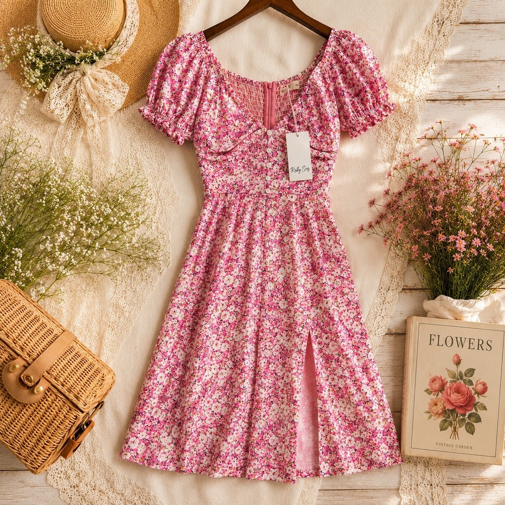 Ruby Sees Floral Mini Dress 10 Pink White MIlkmaid Cottagecore Sweetheart‎ NEW